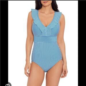 Blue seersucker swimsuit